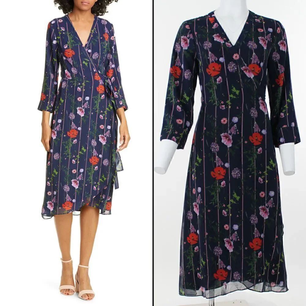 Ted Baker London Hedgerow Floral Stripe Long Sleeve Wrap Dress